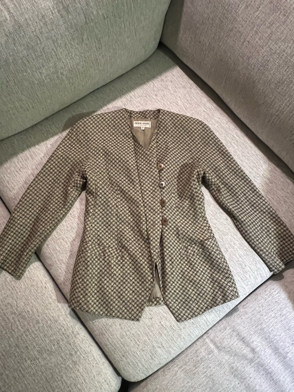 Giorgio Armani Brown Houndstooth Button Blazer